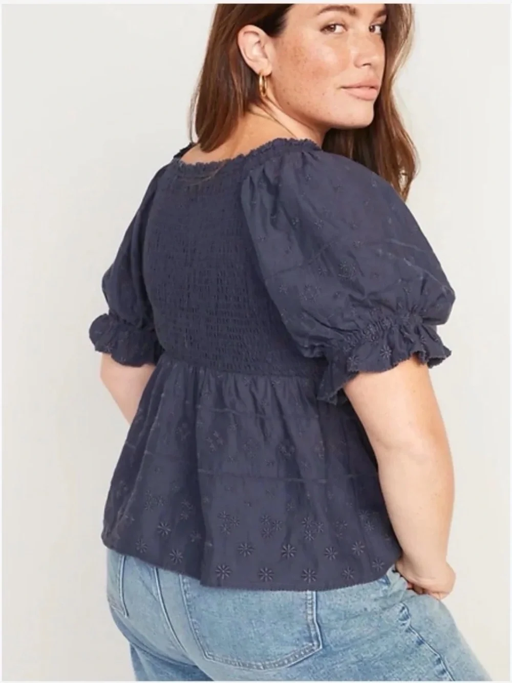 Old Navy Navy Blue Smocked Square-Neck Peasant Blouse Size 2X